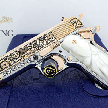 COLT 1911 Government 38 Super, "Steampunk Clockwork Design" in 18K Rose Gold & High Polished Stainless Steel