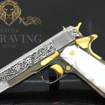 1911 COLT Government 45ACP :: "DAY of the DEAD" Design, 24K Gold Plated, Black Nickle, and High Polished Stainless Steel