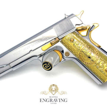 *RARE* CUSTOM 1911 COLT 38 Super, High Polished White Chrome & 24K Gold