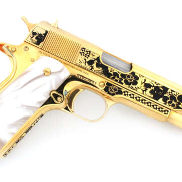 1911 COLT, 45 ACP Government, Skulls & Flowers Design, All 24K Gold Plated
