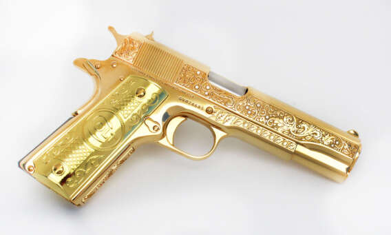 1911 Colt Government 38 Super, 24K GOLD VINES & BERRIES With Diamonds