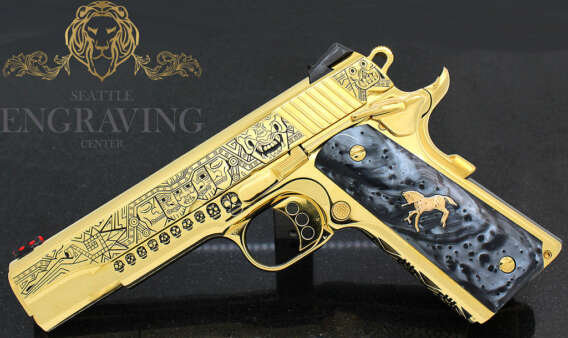 COLT 1911 38 Super Competition, 24K Gold, Mexican Heritage Design (((EXCLUSIVE)))