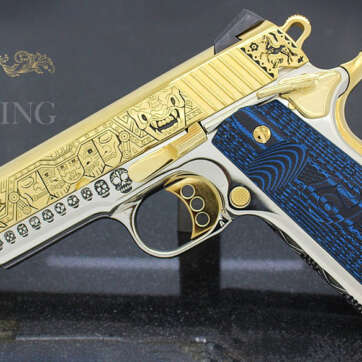 COLT 1911 38 Super Competition, High Polish Stainless Steel and 24K Gold, Mexican Heritage Design