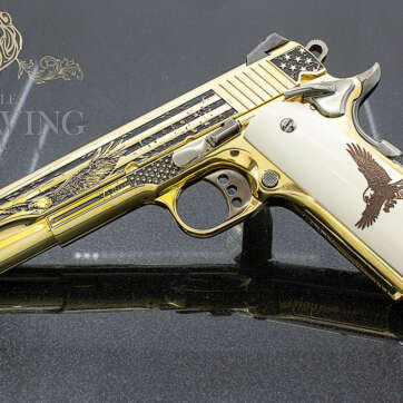 COLT 1911 Competition 38 Super, 24K Gold Plated, Exclusive American Flag Design