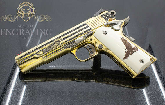 COLT 1911 Competition 38 Super, 24K Gold Plated, Exclusive American Flag Design