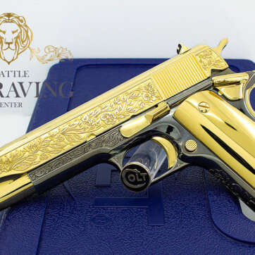 COLT 1911 45ACP Government, Flower & Leaf Design, 24K Gold & Black Chrome