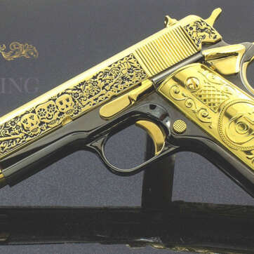 1911 COLT Government 38 Super - Day of the Dead Design - 24K Gold Plated & Black Nickle