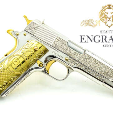 24K White Gold with Diamonds, 1911 COLT 45ACP, Vine & Berries Design